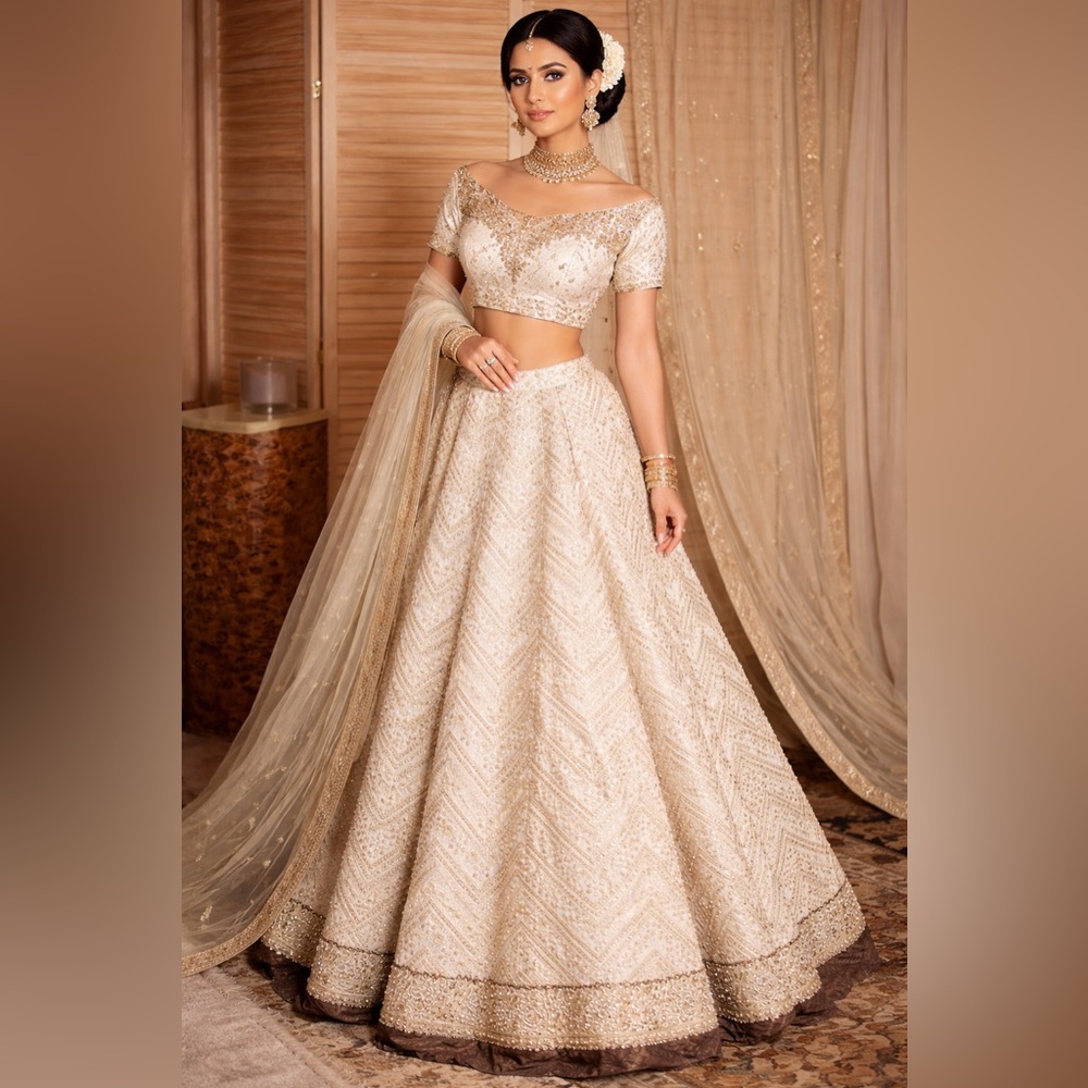 Pakistani Indian Elegant Cream wedding party Lehenga Set